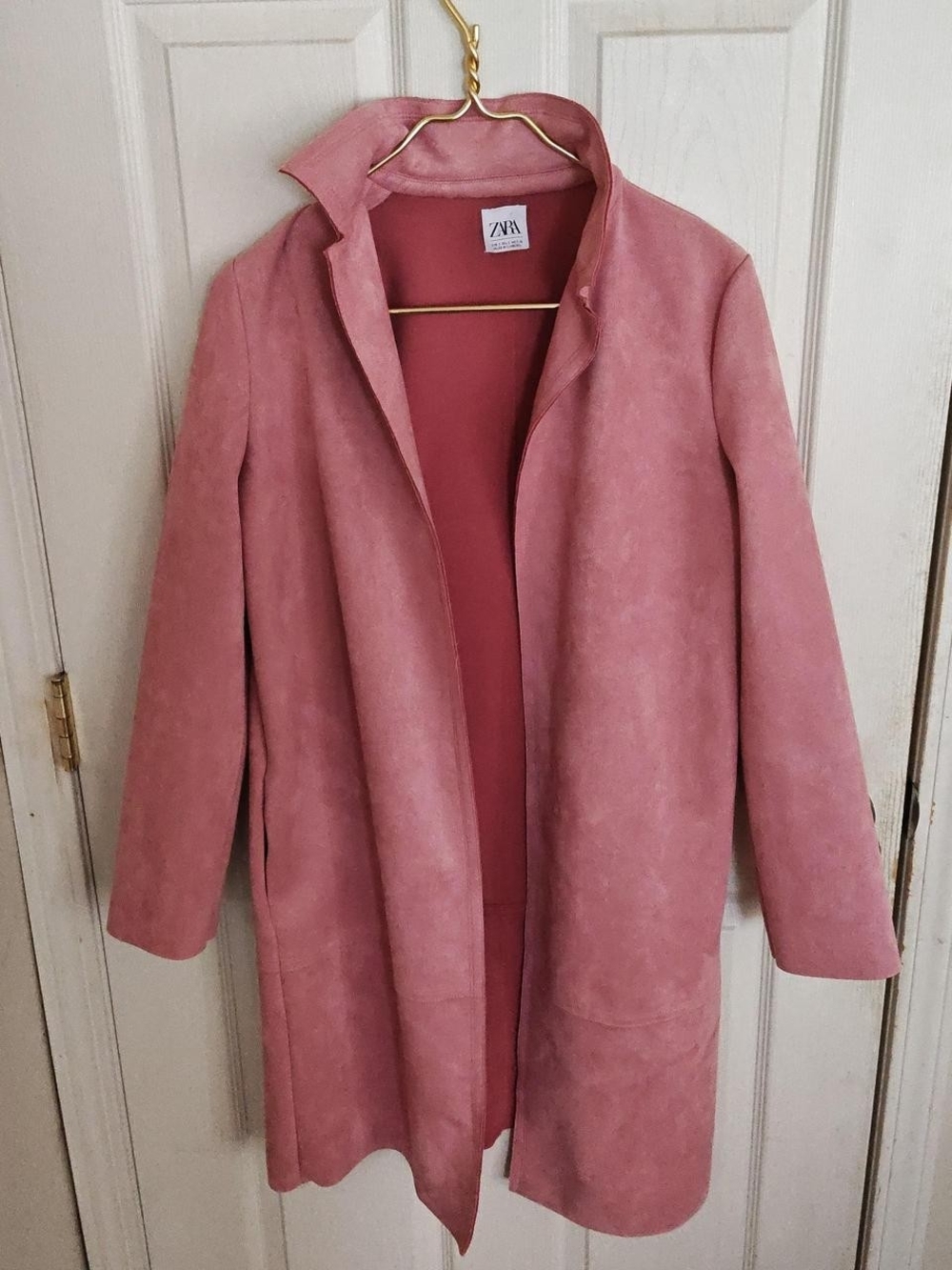 Zara Pink Long Sleeve Open Front Coat